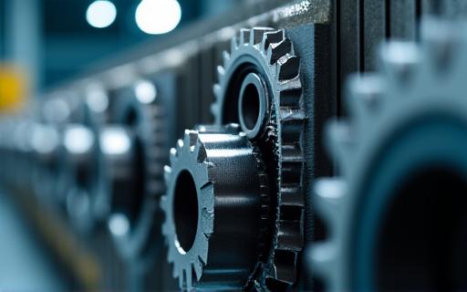 Close-up of industrial gears turning smoothly, symbolizing efficient operations.